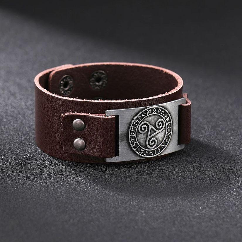 Viking Runes Bracelet Leather Wrap Cuff Talisman Charm for Men Women Wicca Jewelry Gift Accessories