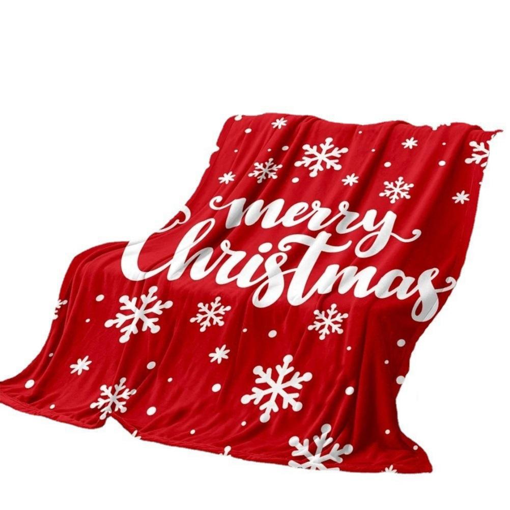 Merry Christmas Flannel Blanket Snowflake Print Soft Warm Plush Throw Blanket Home Decor New Year