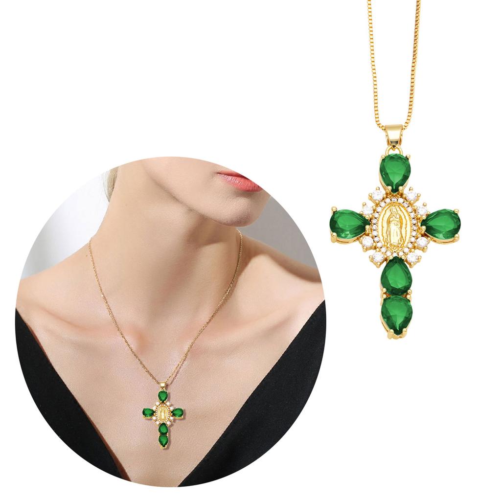 Divine Virgin Mary Crosses Charm Necklace with Shimmering Stones Neck Accessory for Fashion Forward Individuals