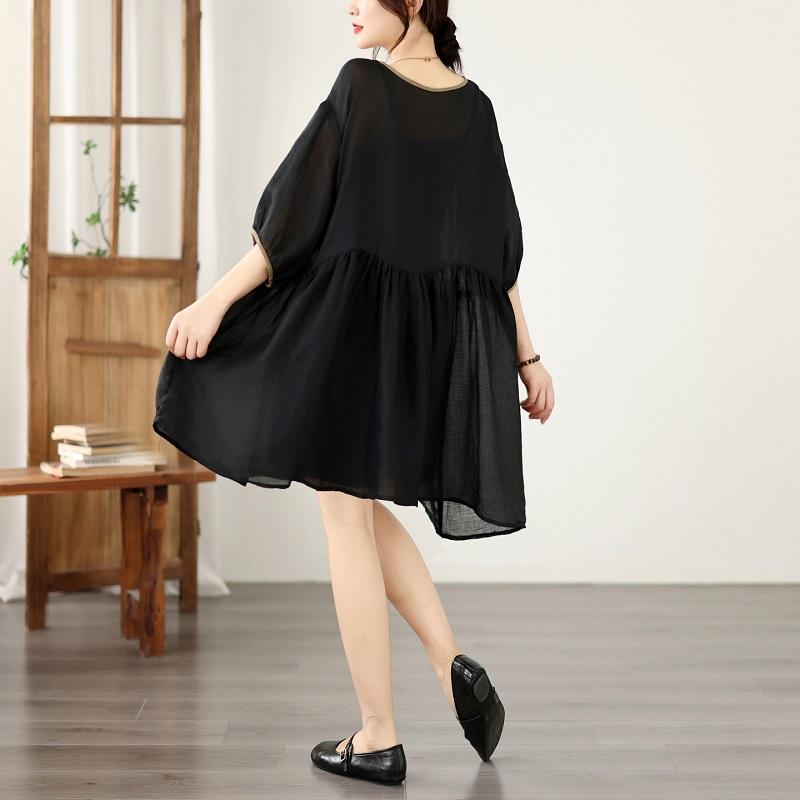 Short Sleeve Plus Size Cotton Vintage New In Dresses for Women Casual Loose Midi Summer Dress