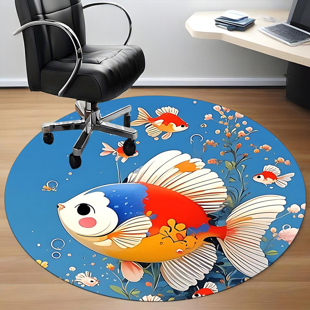 1 Stück Goldfisch Ozean Büro Runder Teppich, Indoor-Matte Geeignet für Büro, Unter Bürostühlen Schlafzimmer Wohnzimmer Heimdekoration, Zimmerdeko