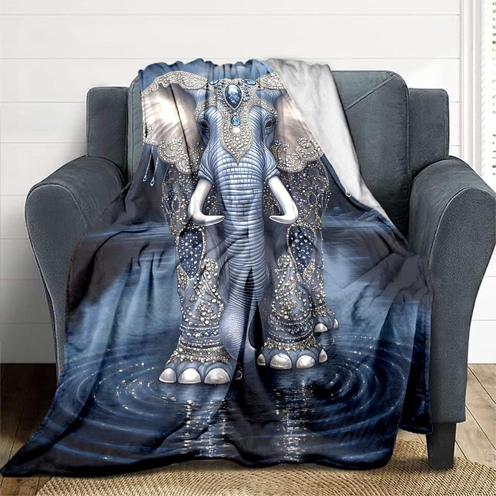 1pc Jeweled Elephant Print Blanket Lightweight Blanket Throw Blanket For Sofa, Bed, Travel, Camping, Livingroom, Office, Couch, Chair yy251010061 100x150cm