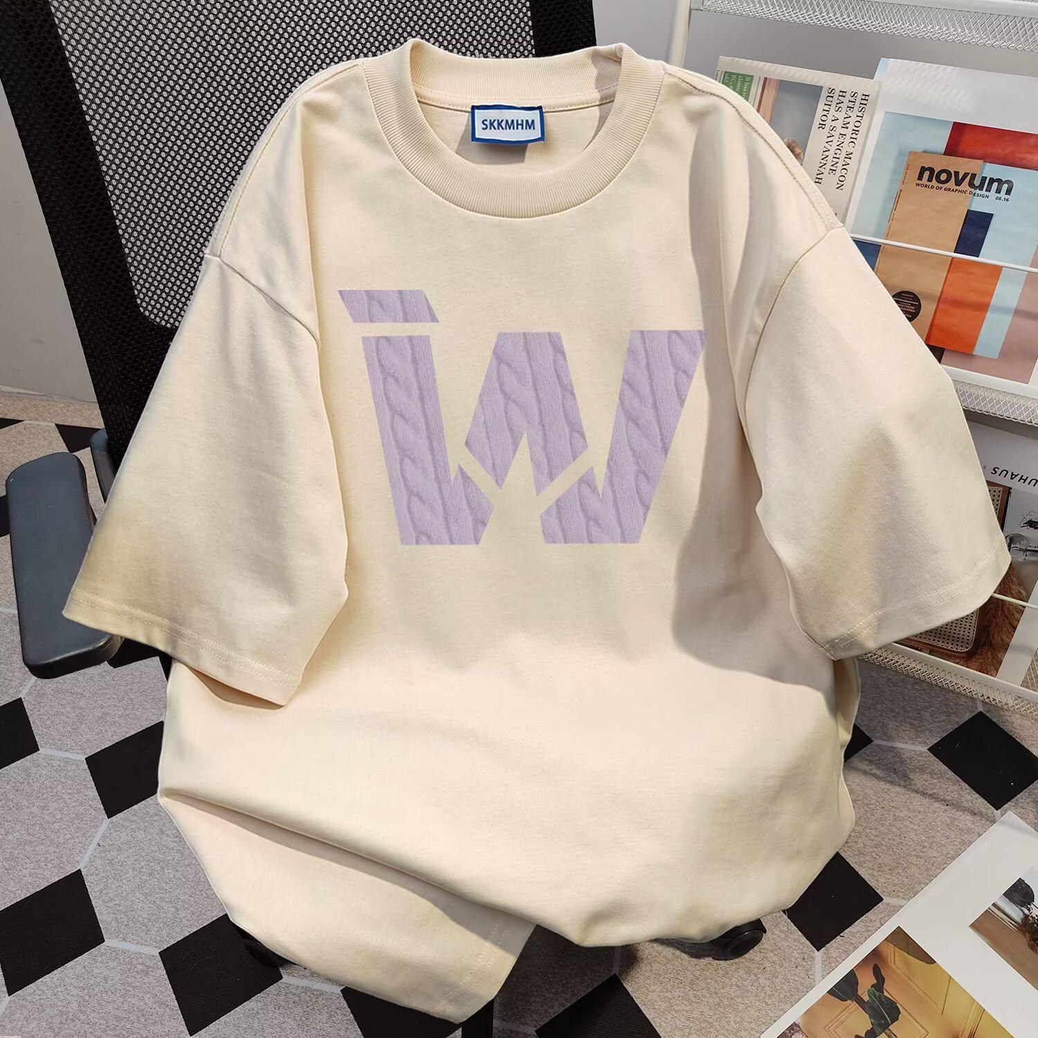 

2025 Trendy Retro Hip Hop Letter Print Short Sleeve T-shirt - Unisex Loose Fit XL абрикосовий