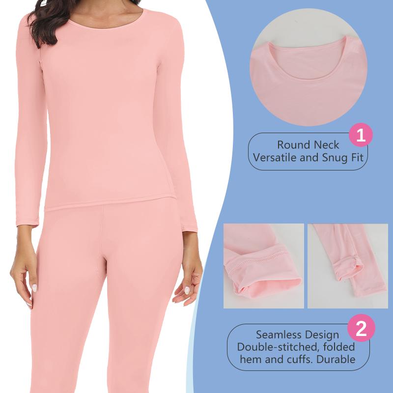 Winter Thermal Underwear Sets for Women Round Collar Long Johns High Stretch Base Layer Soft Top & Bottom Keep Warm Pajamas