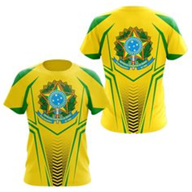Quick Dried Brazilian Football T-shirts Men's Brazilian Flag Printed Short Sleeve Summer Sports Fitness Wear Fashion Men's Tops
