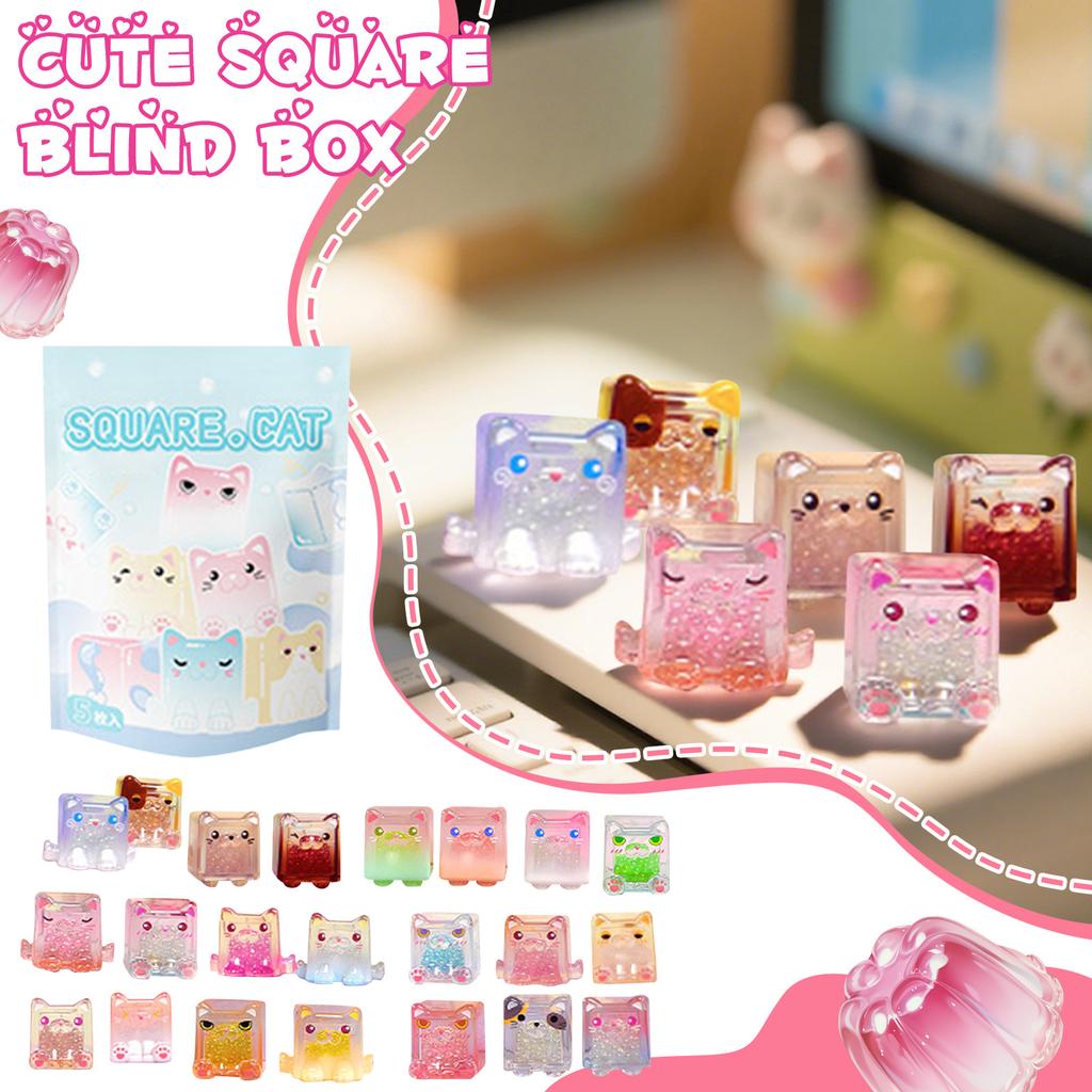 Glow In The Dark Figure, Square Cat Series Box (5 Figures Per Box) Random Style Action Figure Cute Bag Collectible Toys - Figures Mystery Box F