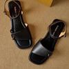 Silver one-word open-toed sandals women's flat summer new leather versatile sandals