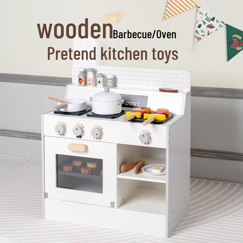 

Wooden Toddler BBQ Grill and Kitchen Play Set - Pretend Cooking Toy