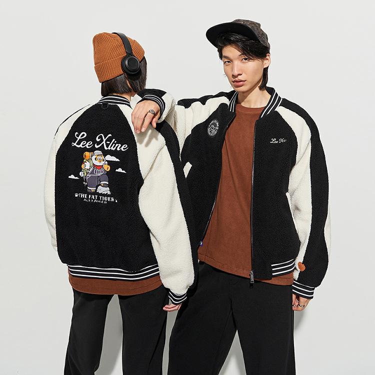 Lee X I Am Not A Fat Tiger Series FW23 Comfortable Faux Lamb Wool Zipper Cotton Jacket Unisex jackets Black LUT007210204202K11000
