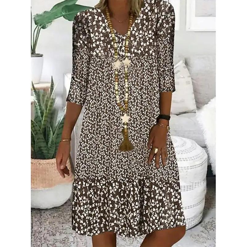 

IHUASU Fashion Summer Spring 1/2 Sleeves V-Neck Casual Dresses S коричневый