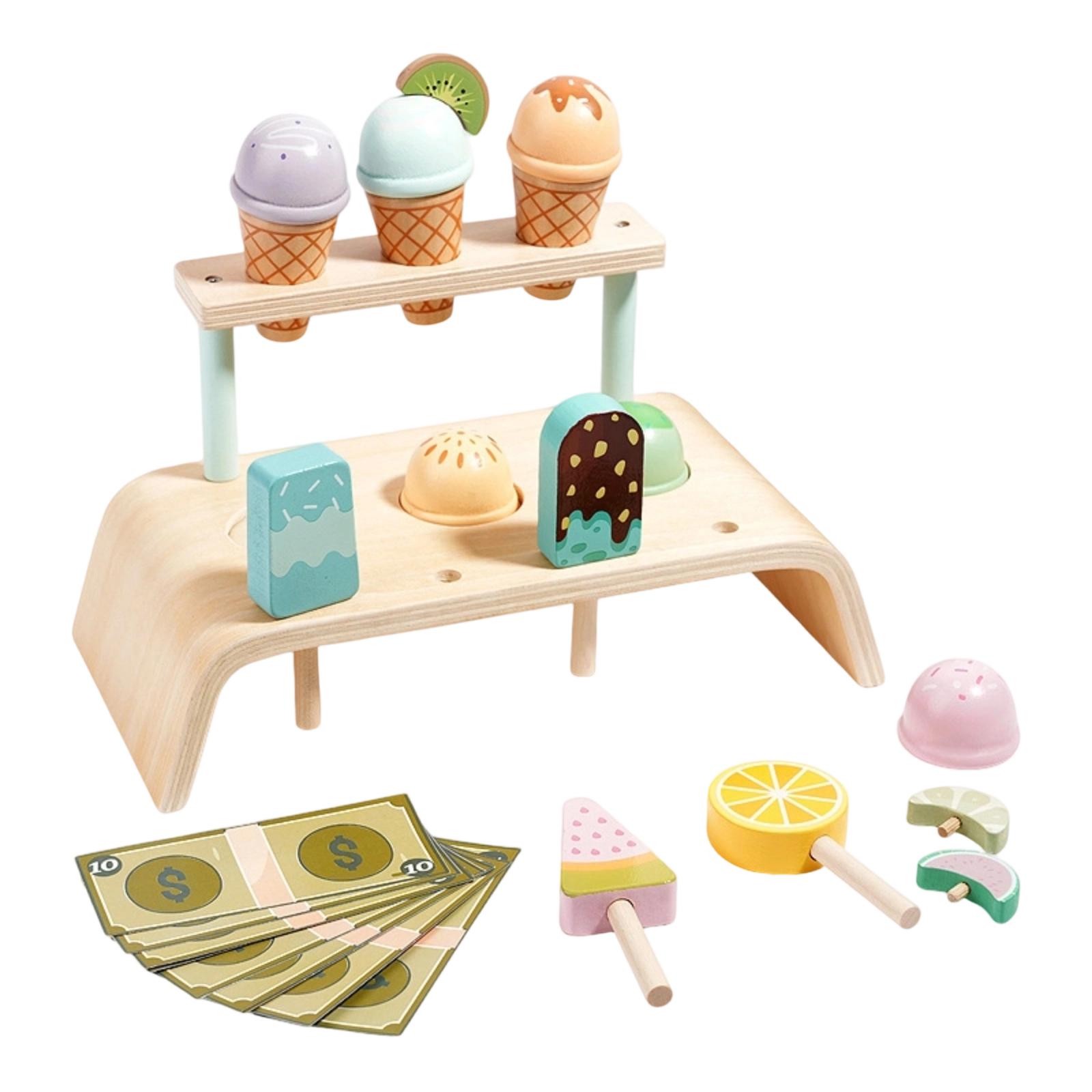 

Kids Pretend Ice Cream Shop - Wooden Play Food Set With Role-Play Props, Interactive Learning Toy For Toddlers & Children One Size