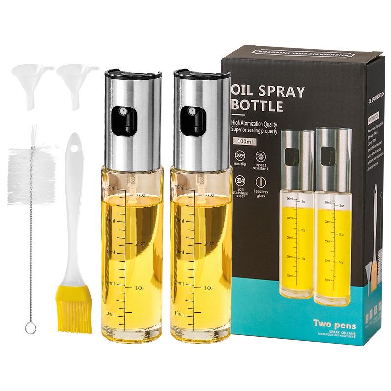 304 Stainless Steel Spray Oil Bottle - Leak-proof Glass, 100ml, Press-type for Oil, Sauce, & Vinegar