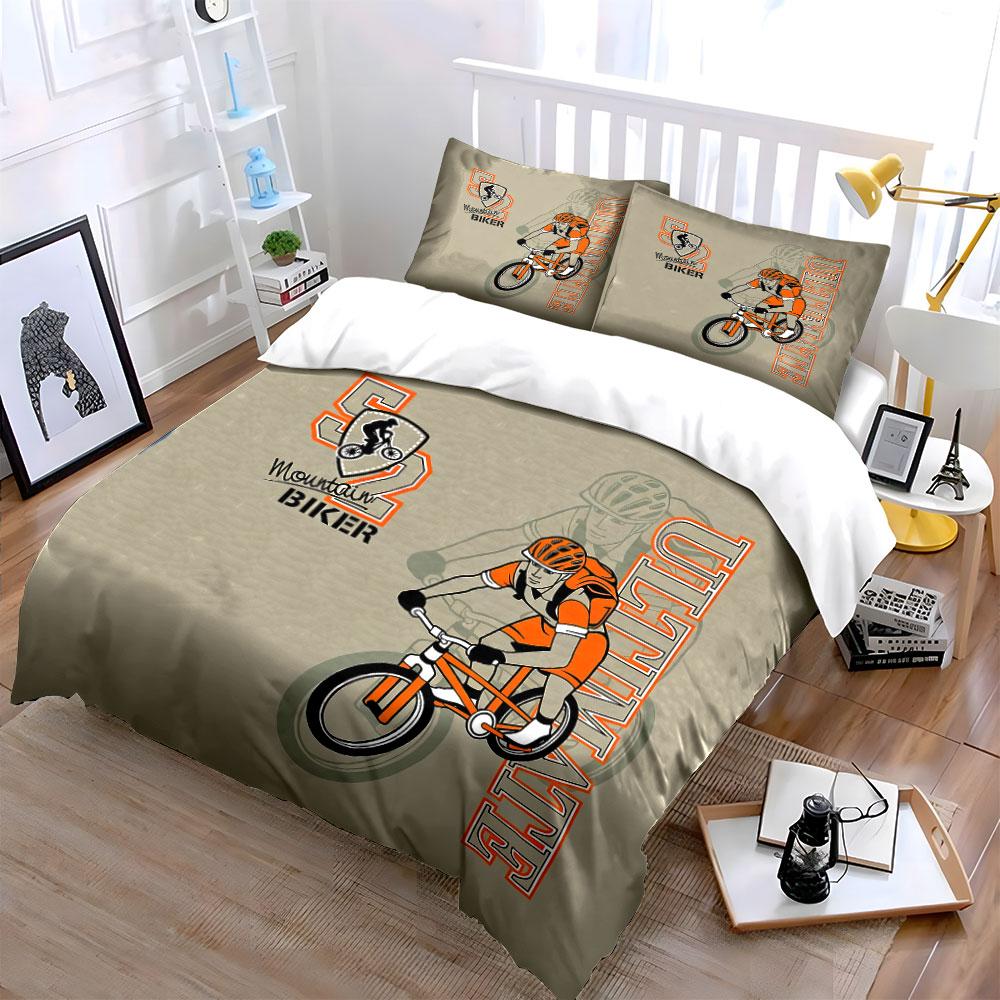Mountain Biker Graphic Set Bedding Duvet Cover Set Duvet Cover Pillowcases  (1*Duvet Cover 2*Pillowcases, without duvet insert)
