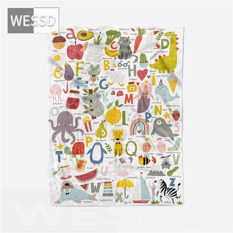 

Одеяло с рисунком алфавита, детское одеяло в скандинавском стиле, кавайное одеяло, мягкое пушистое фланелевое флисовое односпальное покрывало на детскую кровать 80x100cm