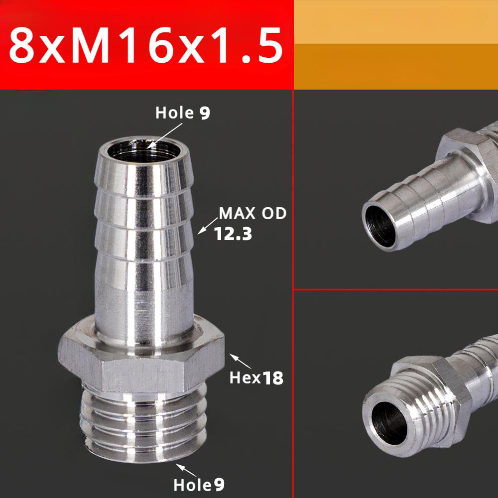 M3 M4 M5 M6 M8 M10 M12 M14 M16 Metric Male To 3 4 5 6 8 10 12 Mm Hose Barb Nipple 304 Stainless Steel Pipe Fitting Air Water Gas