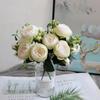 Tenvity Peony Artificial Flowers Silk Rose Bouquet Vase for Home Wedding Garden Decor Fake Plants Christmas Garland Material