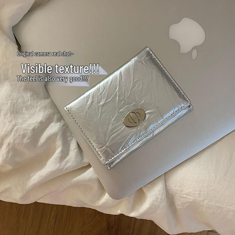 Ретро Короткий Кошелек с Текстурой Трещин - Минималистичный Корейский Стиль, Многослотовый, Компактный, На Кнопке Standard