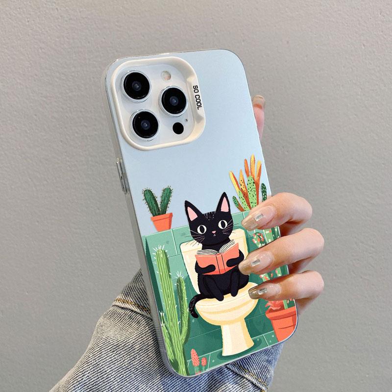 

Lovely Cartoon Closestool Cat Laser Phone Case For iPhone 11 12 13 Mini 14 Pro Max 16 15 Pro Max Plus Shockproof Protective Case iphone 13Mini