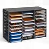 VEVOR Literature Organizer, 27 Compartments Metal Office Mailbox with Detachable Wire Mesh, Mailbox Sorter with Wooden Top