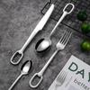European Look Luxury Cutlery Complete Set Knife Fork Spoon Stainless Steel Tableware Stylish Dinnerware Hangable Design 32Pcs Creativity