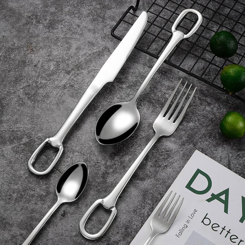 European Look Luxury Cutlery Complete Set Knife Fork Spoon Stainless Steel Tableware Stylish Dinnerware Hangable Design 32Pcs Creativity