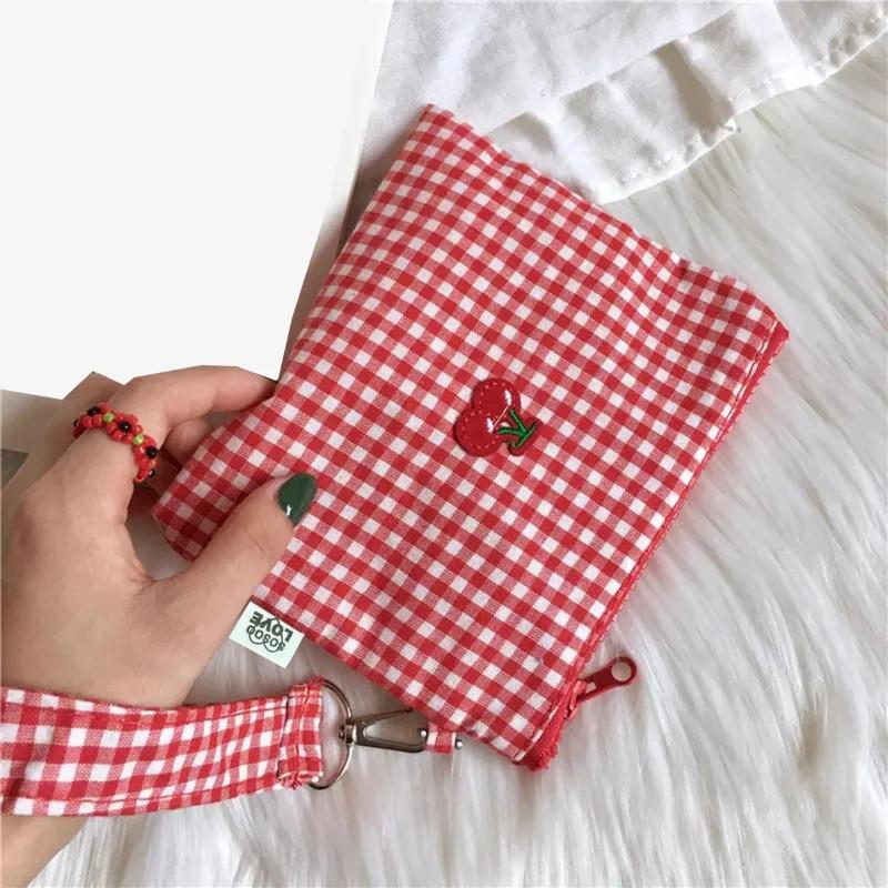 Cute Cherry Plaid Makeup Bag Storage Bag Travel Packaging Small Bag Large Capacity Makeup Coin Wallet