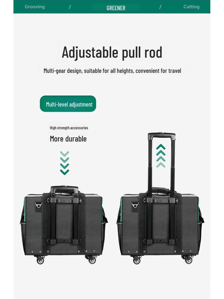 Green Forest Multi-functional Electrician Tool Bag with Wheels - Thickened Iron Bottom for Installation & Maintenance