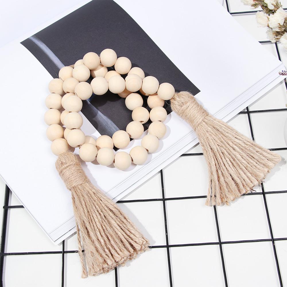 Bohemian Style Wooden Bead Tassels String Handmade Garland Jute Tassels Rustic Bead Ornament For Wall Hanging Decoration Crafts