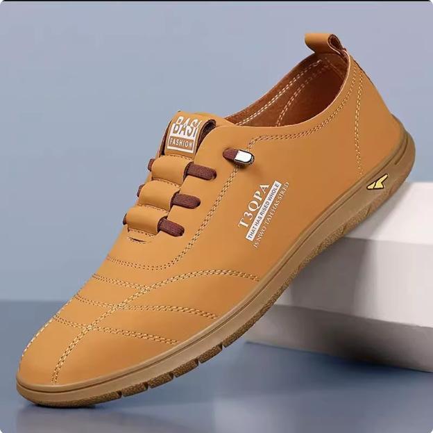 New round head men's casual shoes business trendy men's cow single shoes little white shoes leather shoes