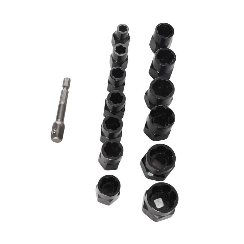 14 Pcs Set Nut Bolt Extractor Alloy Steel High Hardness Anti Slip Bolt Nut Remover with Socket Adapter Bar