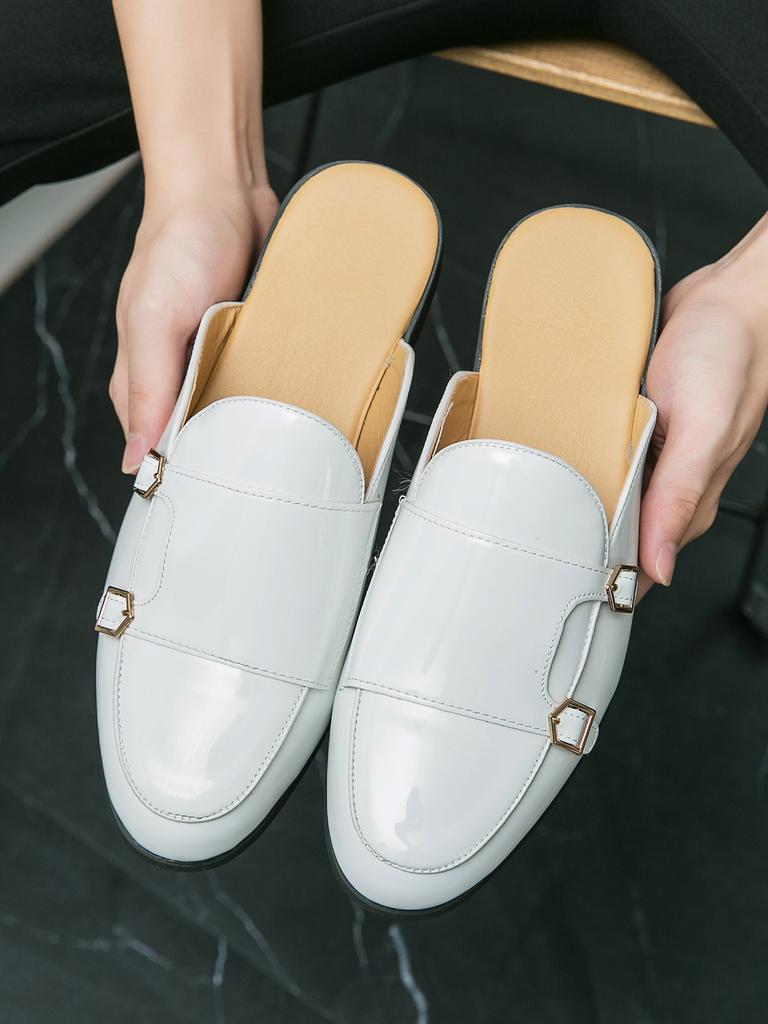 Fashion Fashion Trends Men Solid Color Leather Slippers for Men Dual-use Men Shoes with Double Buckle Shallow Flats Casual Shoe for Men