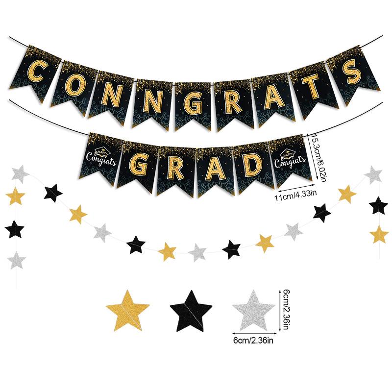 2025 Congrates Grad Banner Garland Star Paper Bunting Set Graduation Party Decoration Supplies Congratulation Garland Flags New