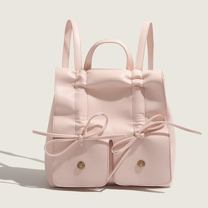 Korean Popular Silver Backpack with Bows for Women New Style High-end Fashion Versatile Shoulder Bag