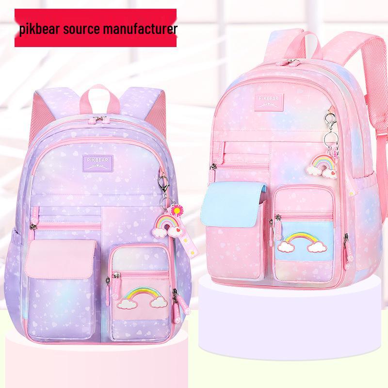 Primary School Rainbow Backpack for Girls - Cute, Large Capacity, Side-Opening