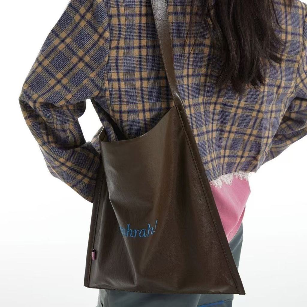 Solid Color Tote Bag With Embroidered Letters For Daily Use