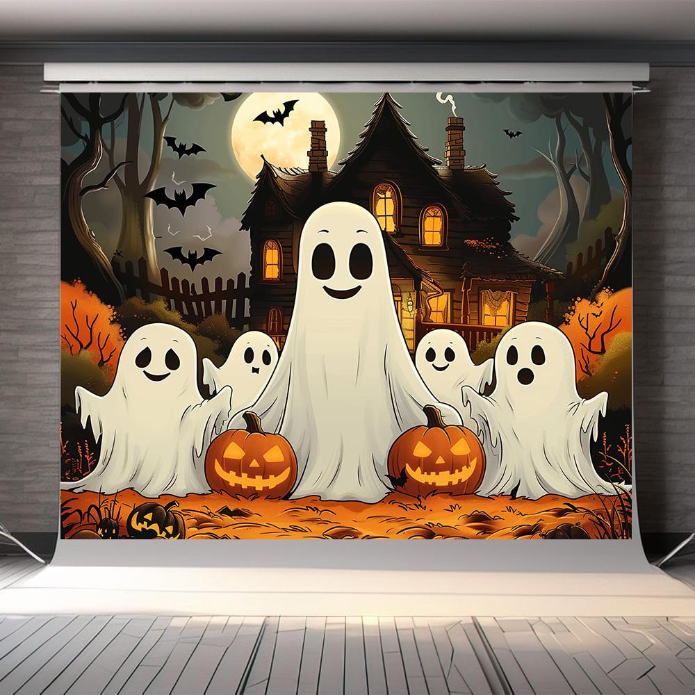 1 piece of strange Halloween and pumpkin polyester background | Ghost house and full moon scene | Perfect for party phot