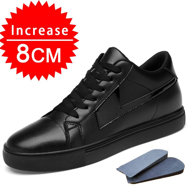 

Кроссовки мужские, увеличивающие рост, стелька 8 см, белые, черные, высокие, мужские, для отдыха, модные, кожаные, спортивные, размер плюс 44 42