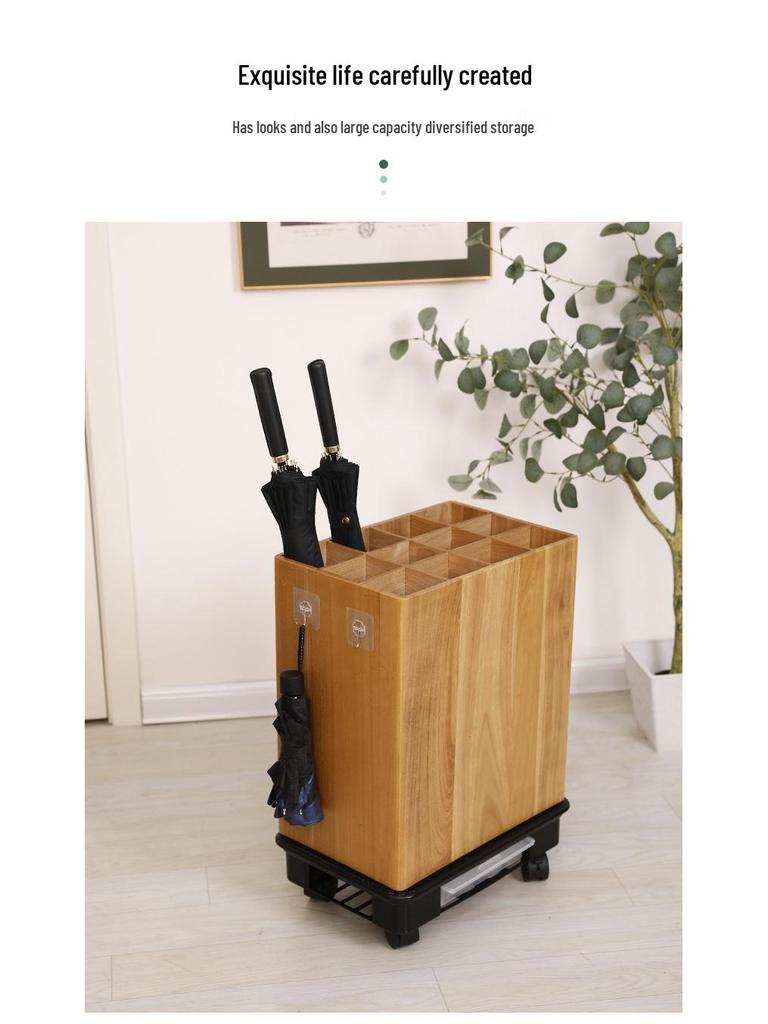 Luxury Solid Wood Umbrella Stand: Large-Capacity Hotel & Home Entryway Storage with Customizable Logo