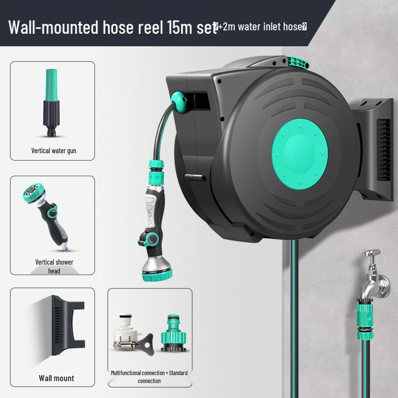 Telescopic Car Wash & Garden Hose Reel with High-Pressure Water Gun and Automatic Retractable Storage