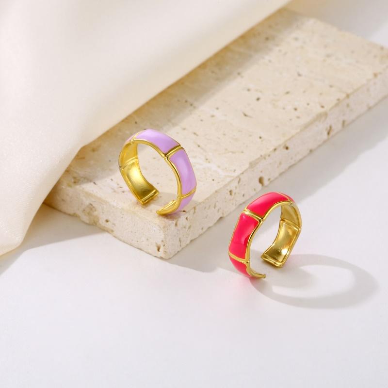 Delicate Enamel Rings For Women Adjustable Stainless Steel Square Checkered Dripping Oil Ring Bosnian Jewerly