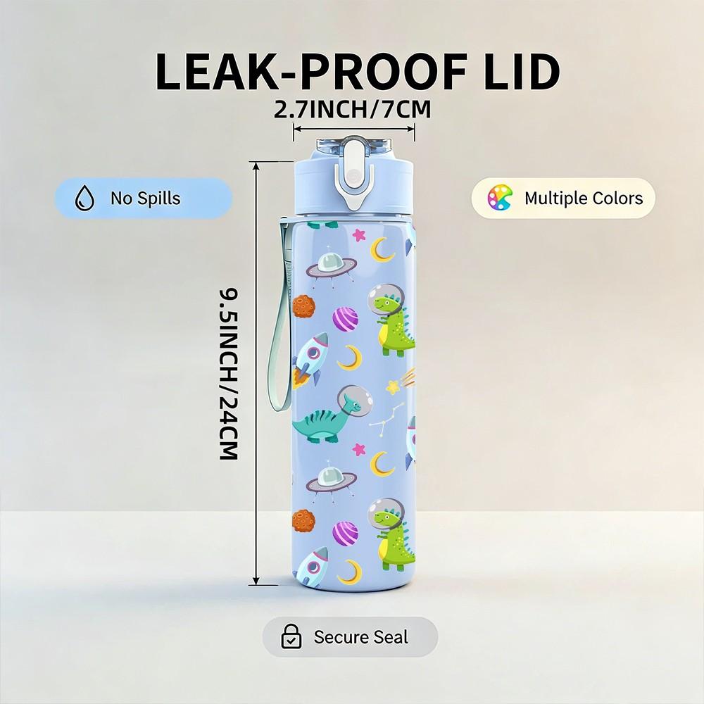 1PC Pastel Candy Doodle Seamless Print 750ml Color Plastic Sports Water Bottle Leakproof Flip Straw Lid Suitable for Sports Office Home Use