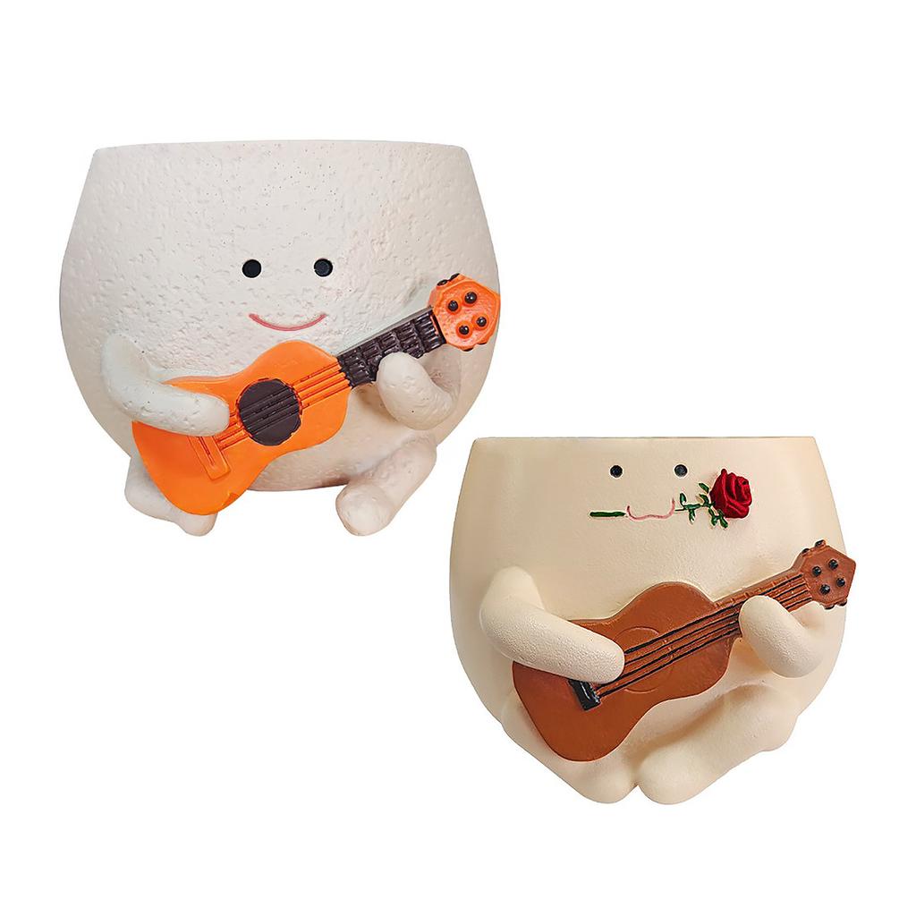 Cute Rose Ukulele Planter Mini Guitar Succulent Pot for Office Desk Decor