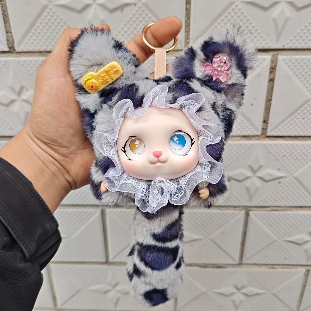 Plush Material Lace Leopard Print Cat Plush Keychain Vinyl Face Doll Pendant Boys and Girls