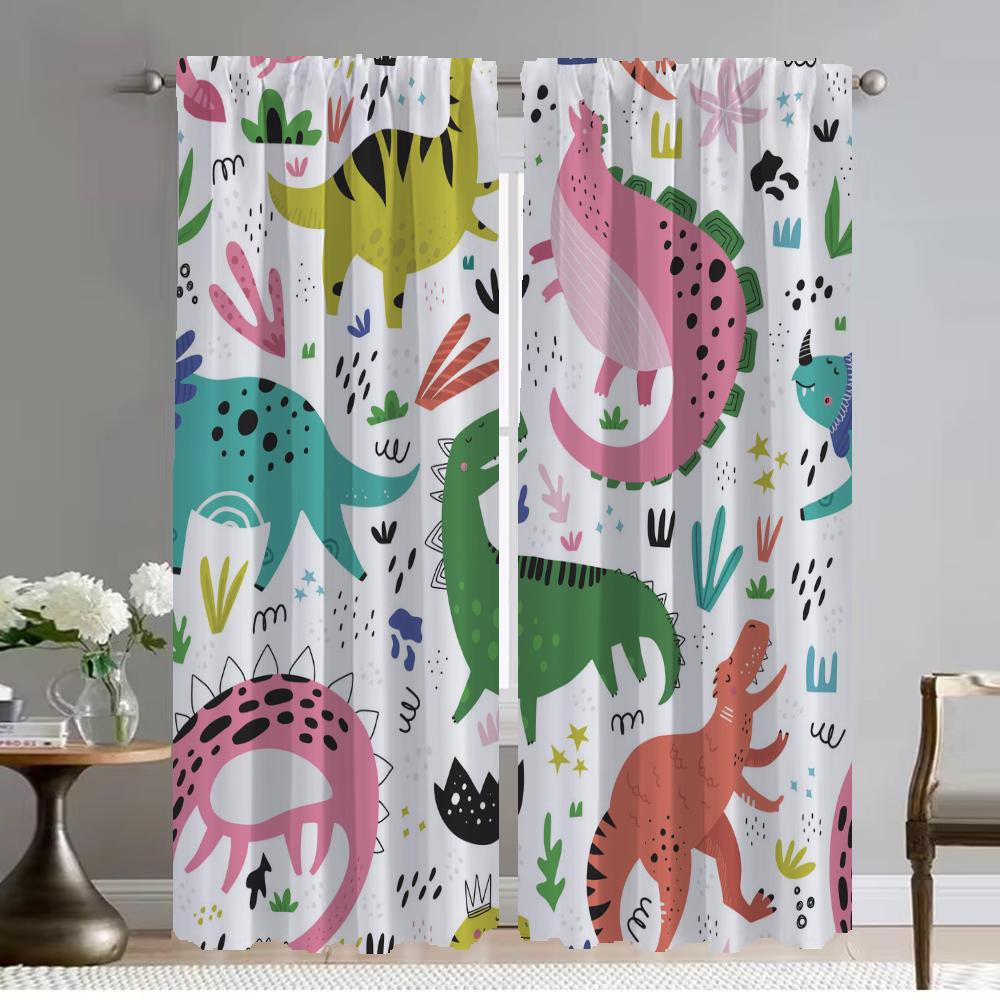 Dinosaur Anti-mosquito Curtains 2 Pieces Curtains for Bedroom Living Room Curtain Partition Halloween Decoration Shades Kitchen