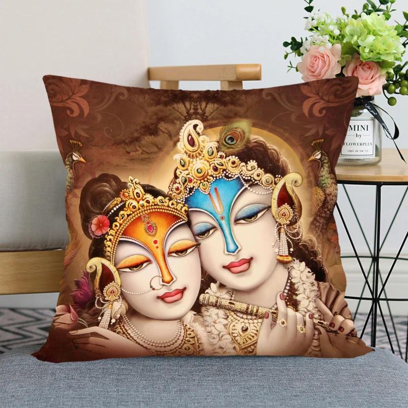 New Nice Radha Krishna Anime Pillow Cover Bedroom Home Office Decorative Pillowcase Square Zipper Pillow case Satin Soft Cover