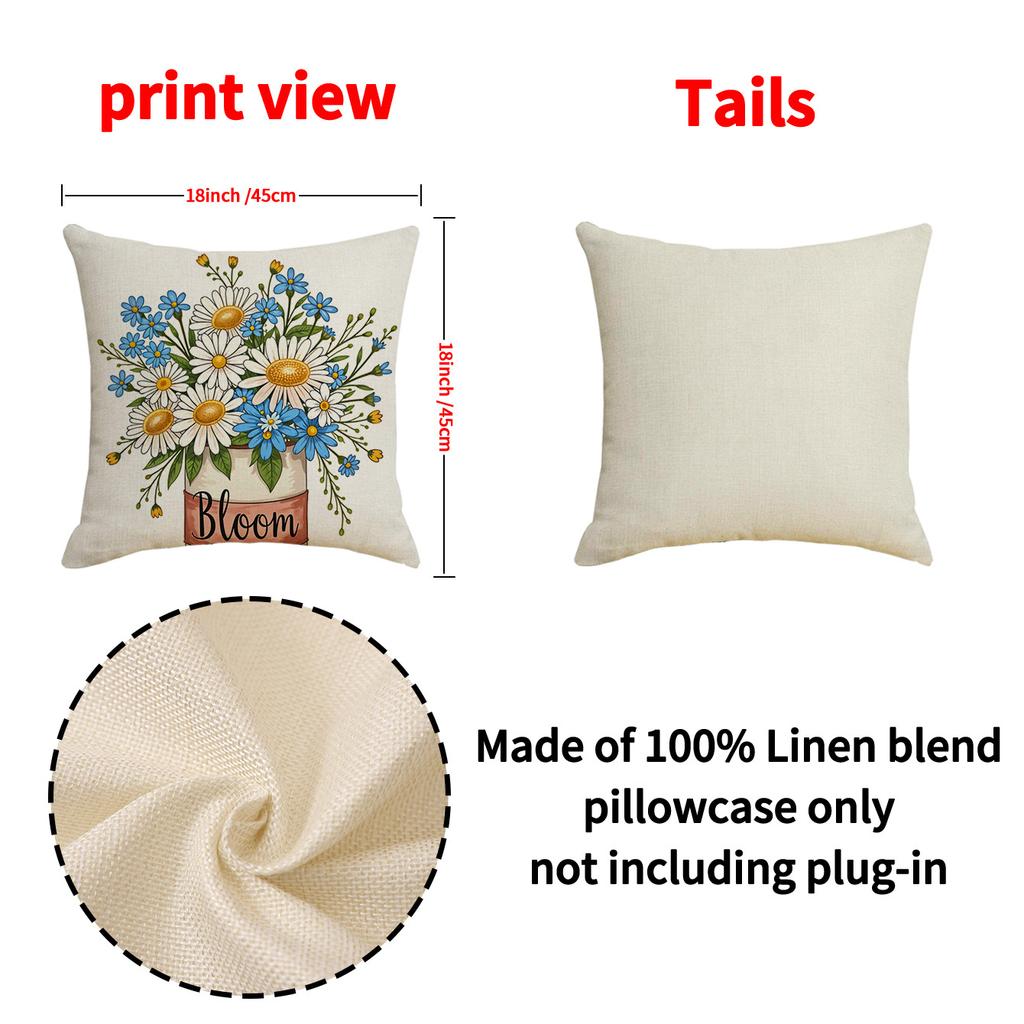 Kissenbezug mit frühlingshaftem Blumendruck, schlicht und vielseitig, Sofakissenbezug für Wohnzimmer, atmungsaktives Leinen-Autokissen