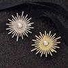 Gold Tone Sunburst Brooch Sparkly Rhinestones Faux Pearl Center 1Pcs Fashion Lapel Pin for Women Daily Wear Jacket Sweater Accessory