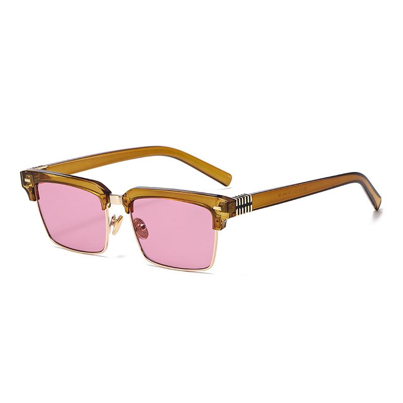 

Fashion Rivets Half Frames Sunglasses UV400 Shades Square Sun Glasses Anti-blue Light Eyeglasses for Men & Women Daily Wear no case