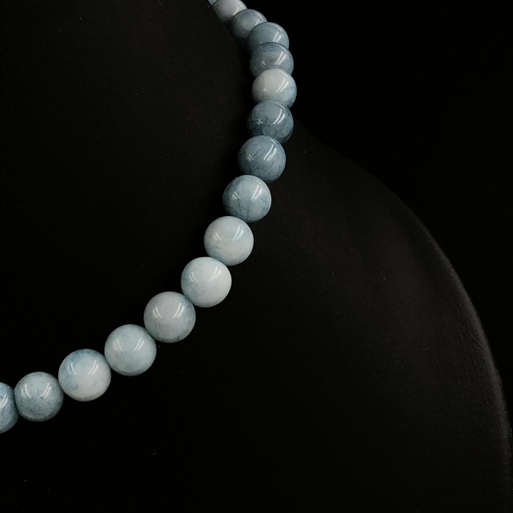 8mm Přírodní Akvamarín Barvený B Korálky Drahokamy Šperky Ruční Výroba Krásný Choker Náhrdelník pro Ženy 17-20" K Dárku k Výročí 8BN-62