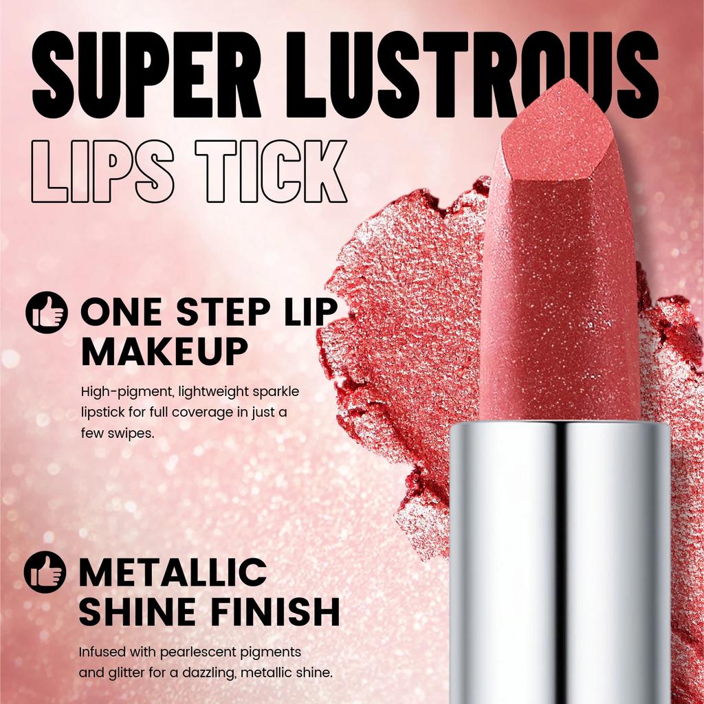 Pearlescent Lipstick Long Lasting Waterproof Pink Rosey Metallic Diamond Lip Stick Create Silky Charming Plump Bold Lip Makeup